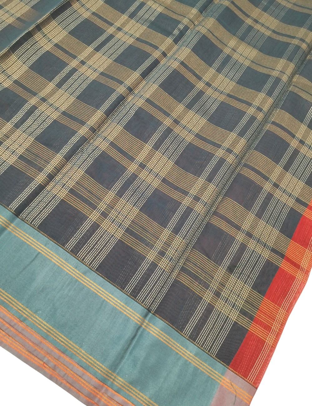 Burgundy Red with fine striped checks bamboo cotton