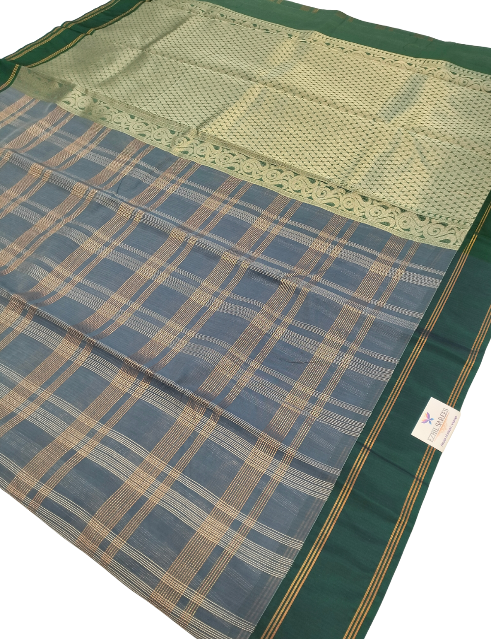 Slate Gray with fine striped checks bamboo cotton