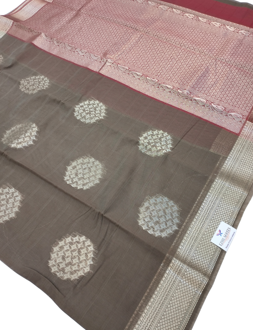 Soya bean brown with circular buttas bamboo cotton