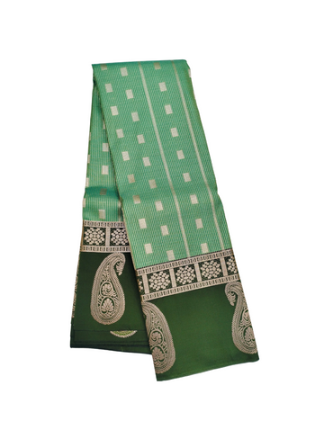 Square Motifs With Dotted  Lines Light Forest Green Premium Soft Silk Saree