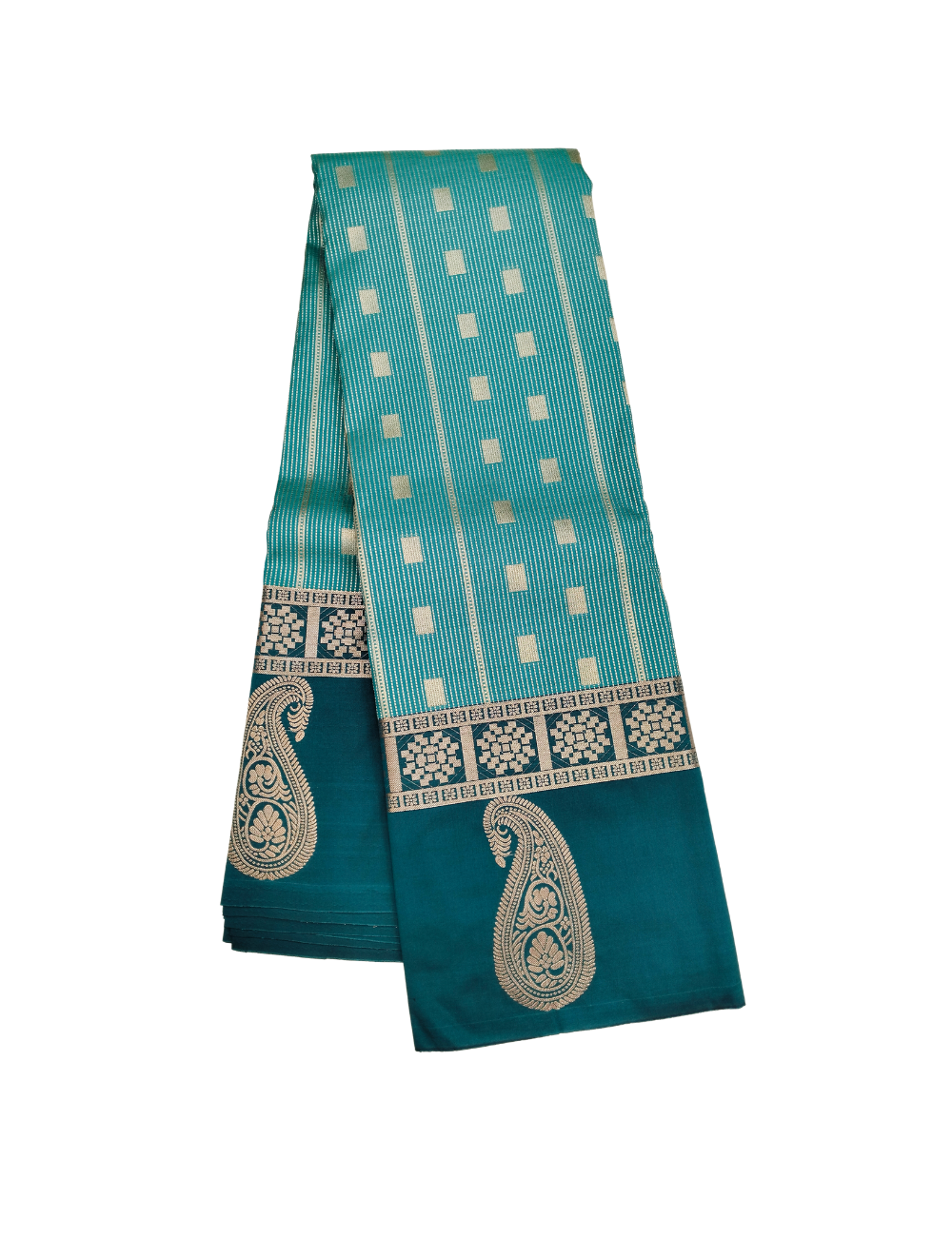 Square Motifs With Dotted  Lines Sea Blue Premium Soft Silk Saree