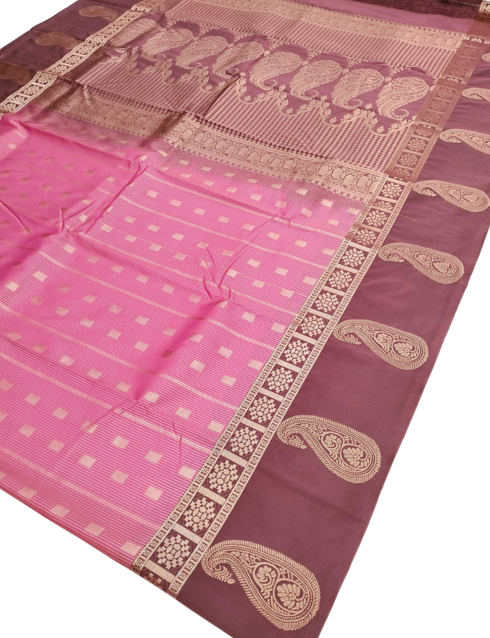 Square Motifs With Dotted  Lines Mauve Pink Premium Soft Silk Saree