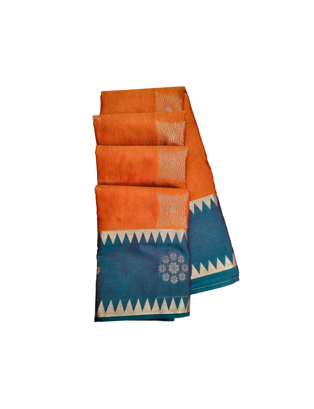 Rust Orange with sharp temple border Silk Cotton