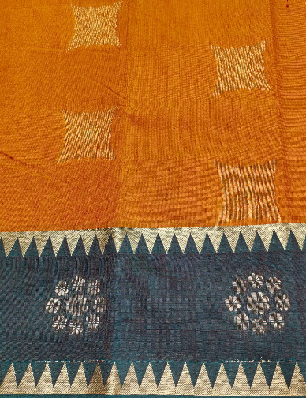 Rust Orange with sharp temple border Silk Cotton