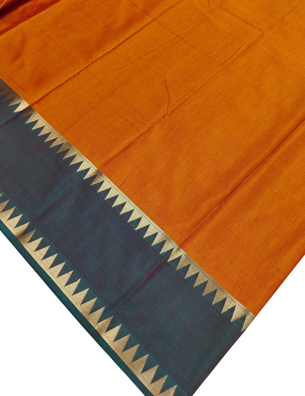 Rust Orange with sharp temple border Silk Cotton