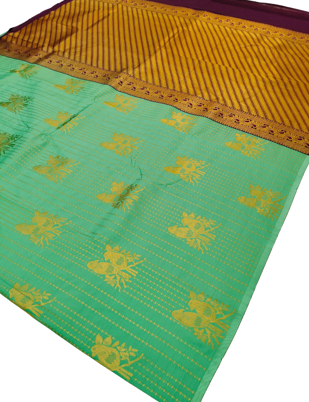 Mid lime colour with parrot motifs soft silk