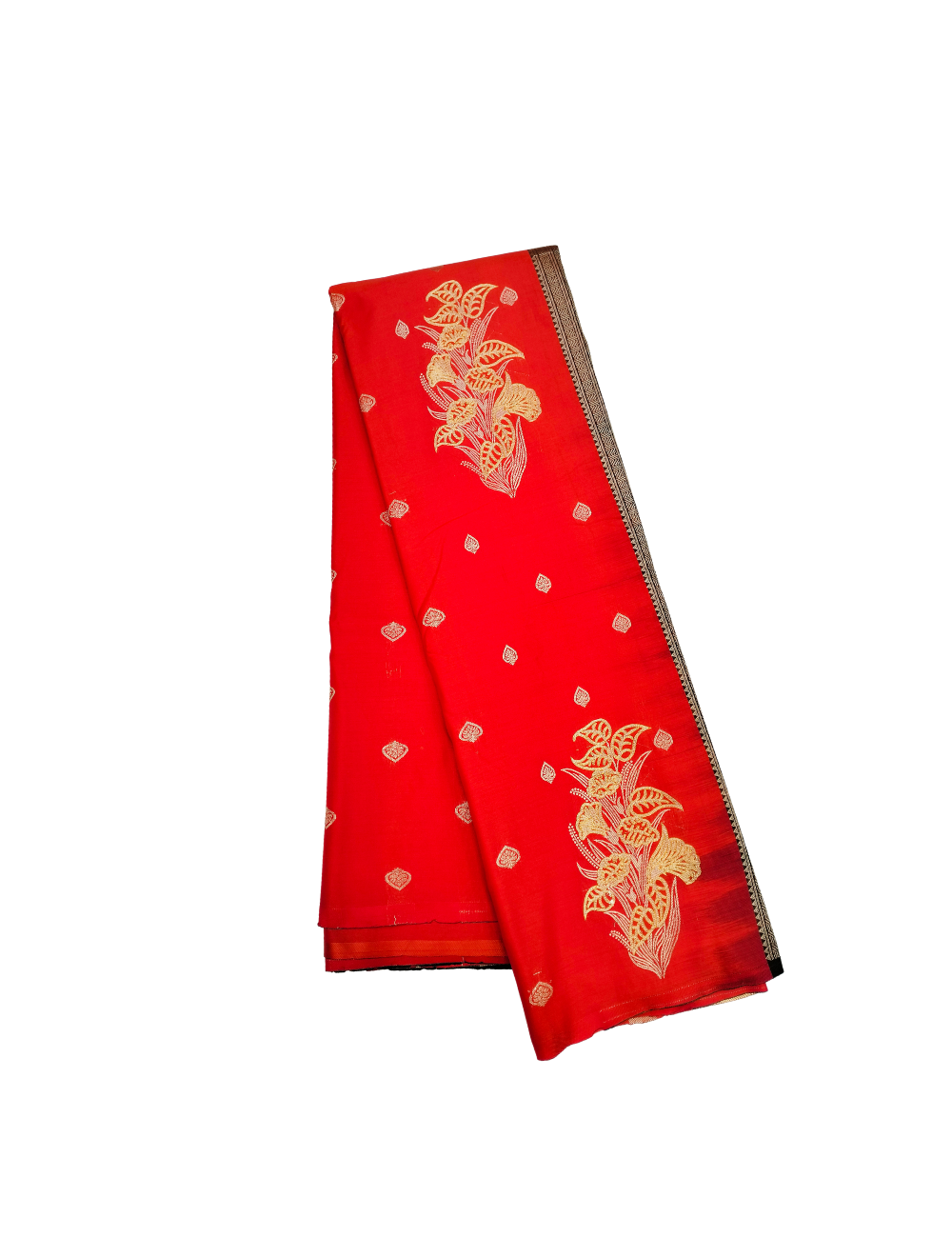 Leaf Motifs With Vibrant Red Colour Borderless Soft Silk Saree