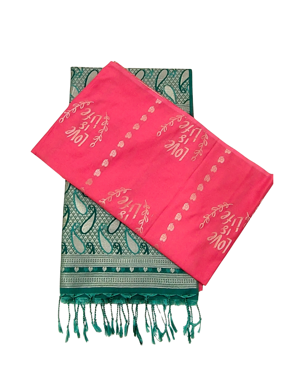 Love is Life Motifs With Dark Pink Borderless Soft Silk Saree