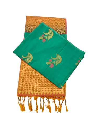 Rose Floral Motifs With Mid Lime Green Colour Borderless Soft Silk Saree