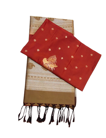Leaf Motifs With Brown Colour Borderless Soft Silk Saree