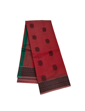 Round woven motifs with reddish pink bamboo cotton