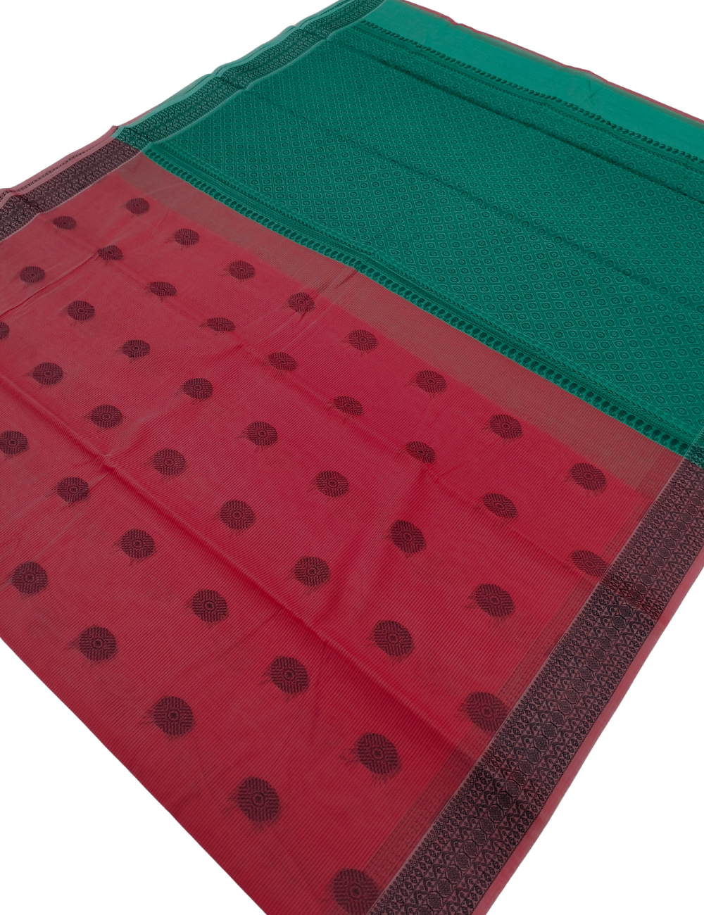 Round woven motifs with reddish pink bamboo cotton