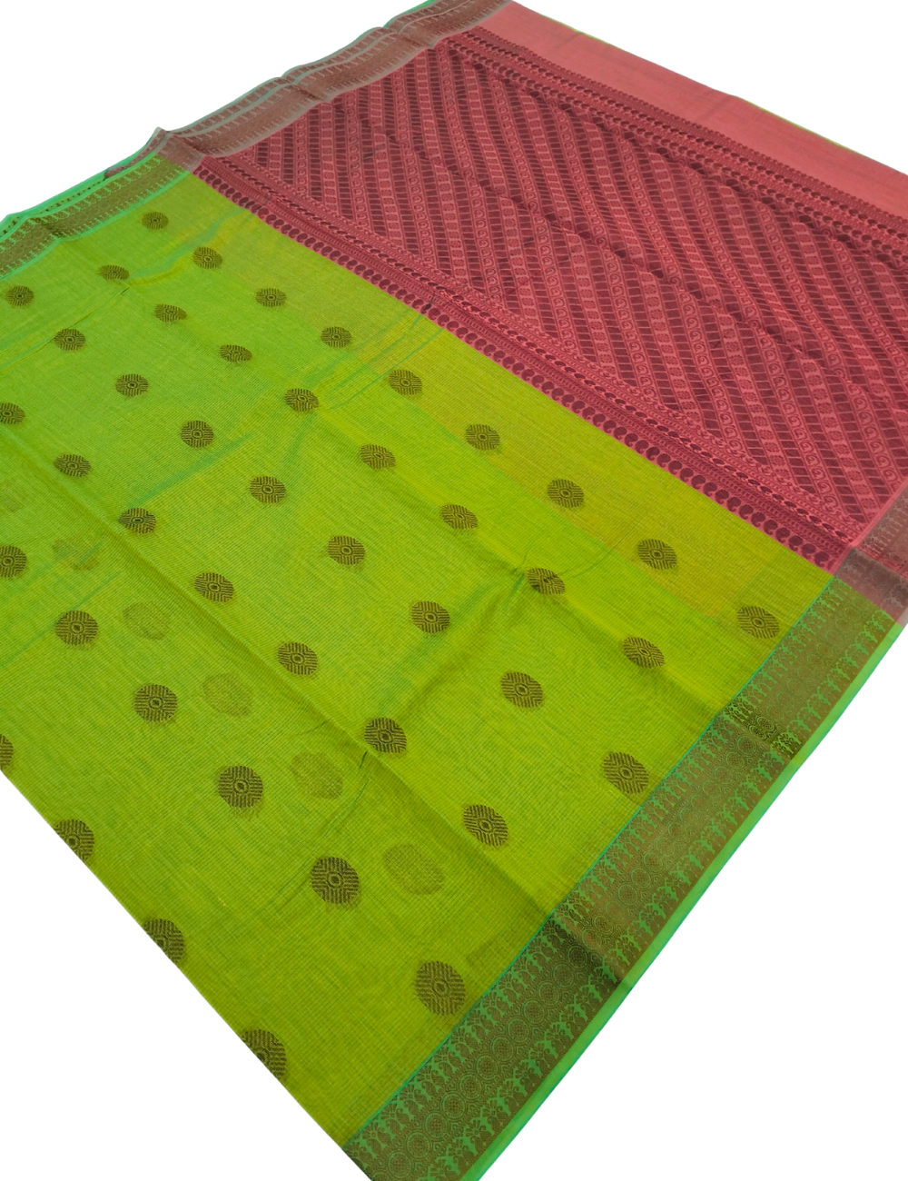 Round woven motifs with light forest green bamboo cotton