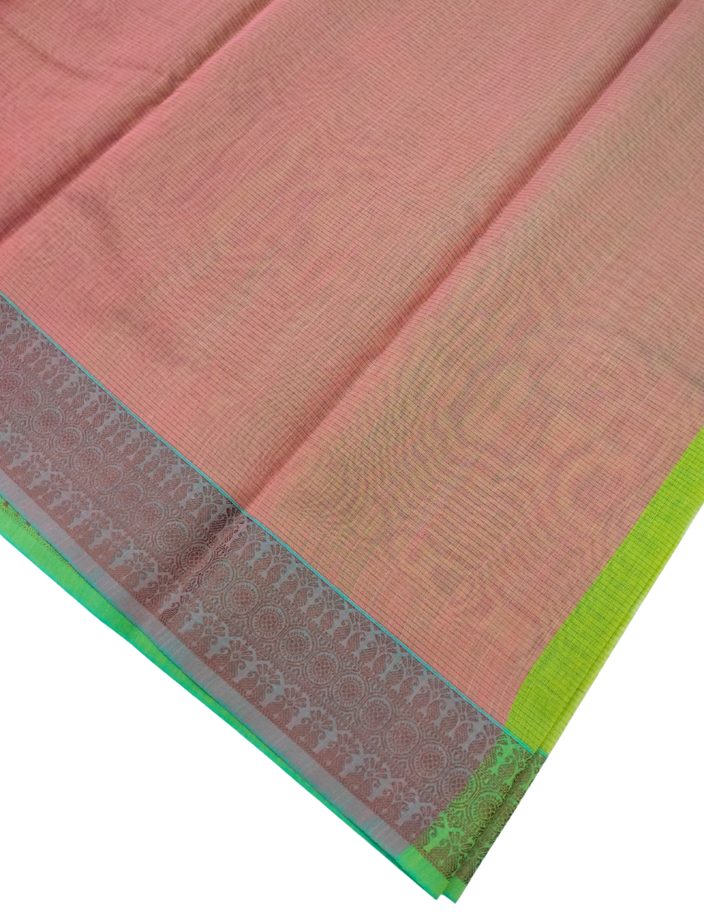 Round woven motifs with light forest green bamboo cotton