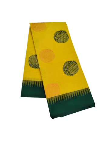Circular floral motifs with lemon yellow Bamboo cotton