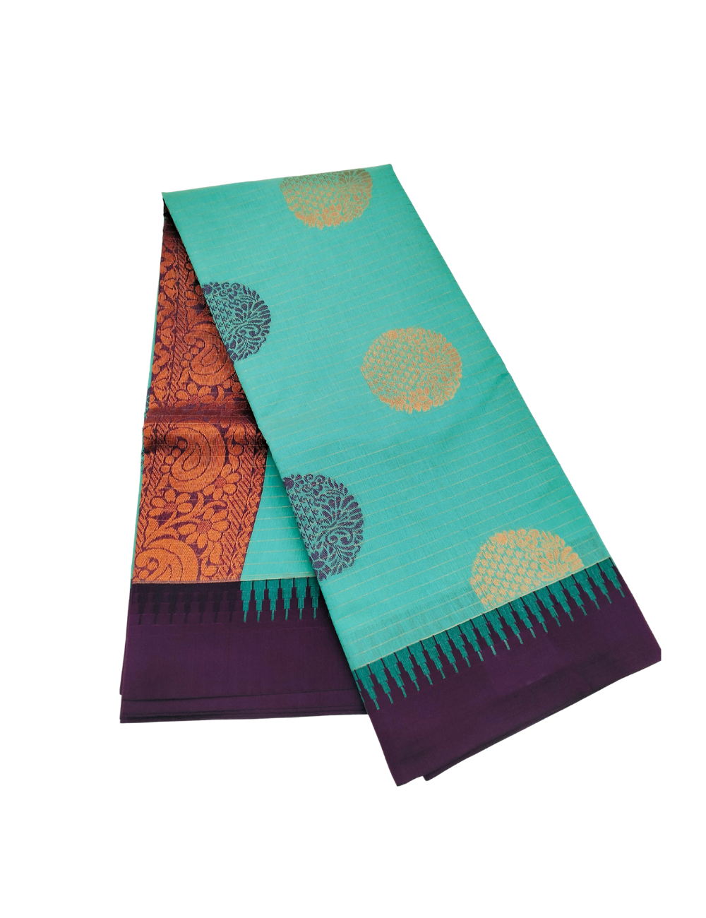 Circular floral motifs with aqua blue Bamboo cotton