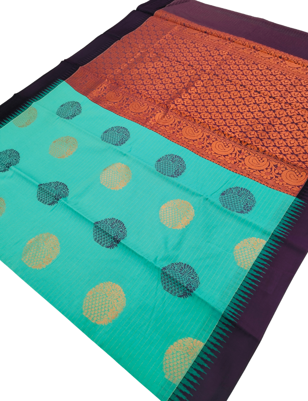 Circular floral motifs with aqua blue Bamboo cotton