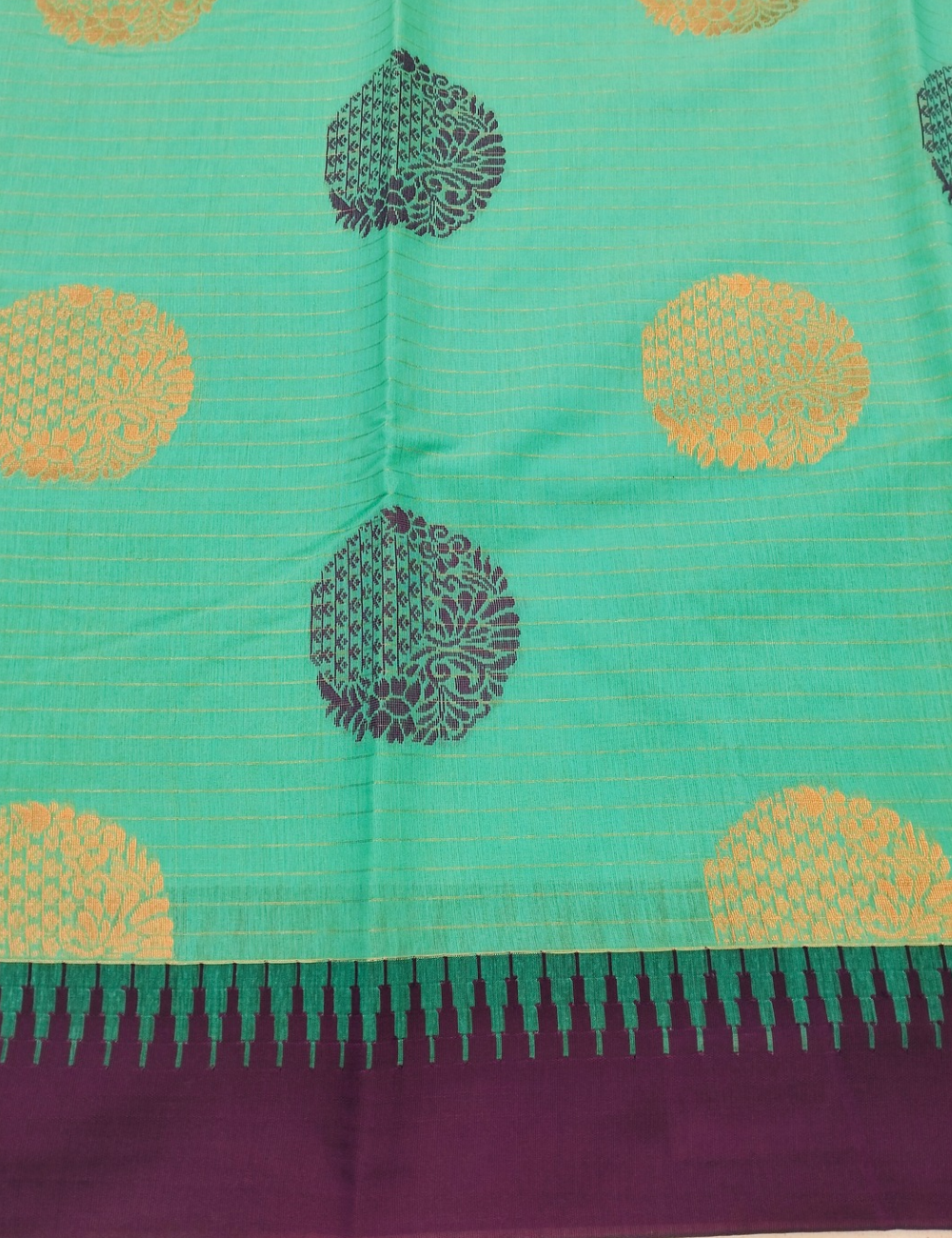 Circular floral motifs with aqua blue Bamboo cotton