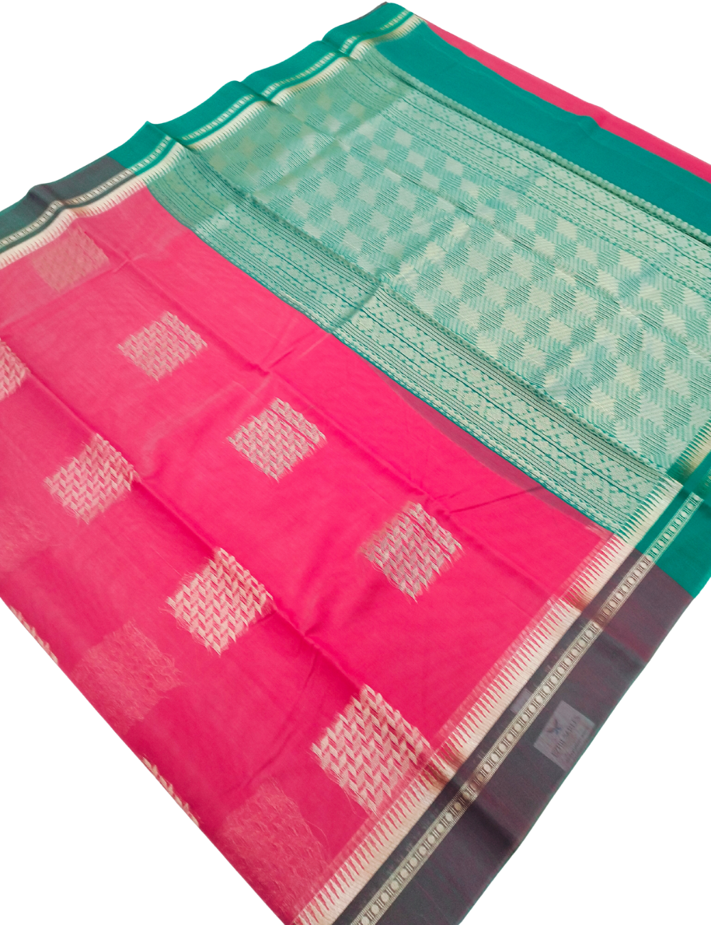 Square motifs with Rani pink bamboo cotton saree