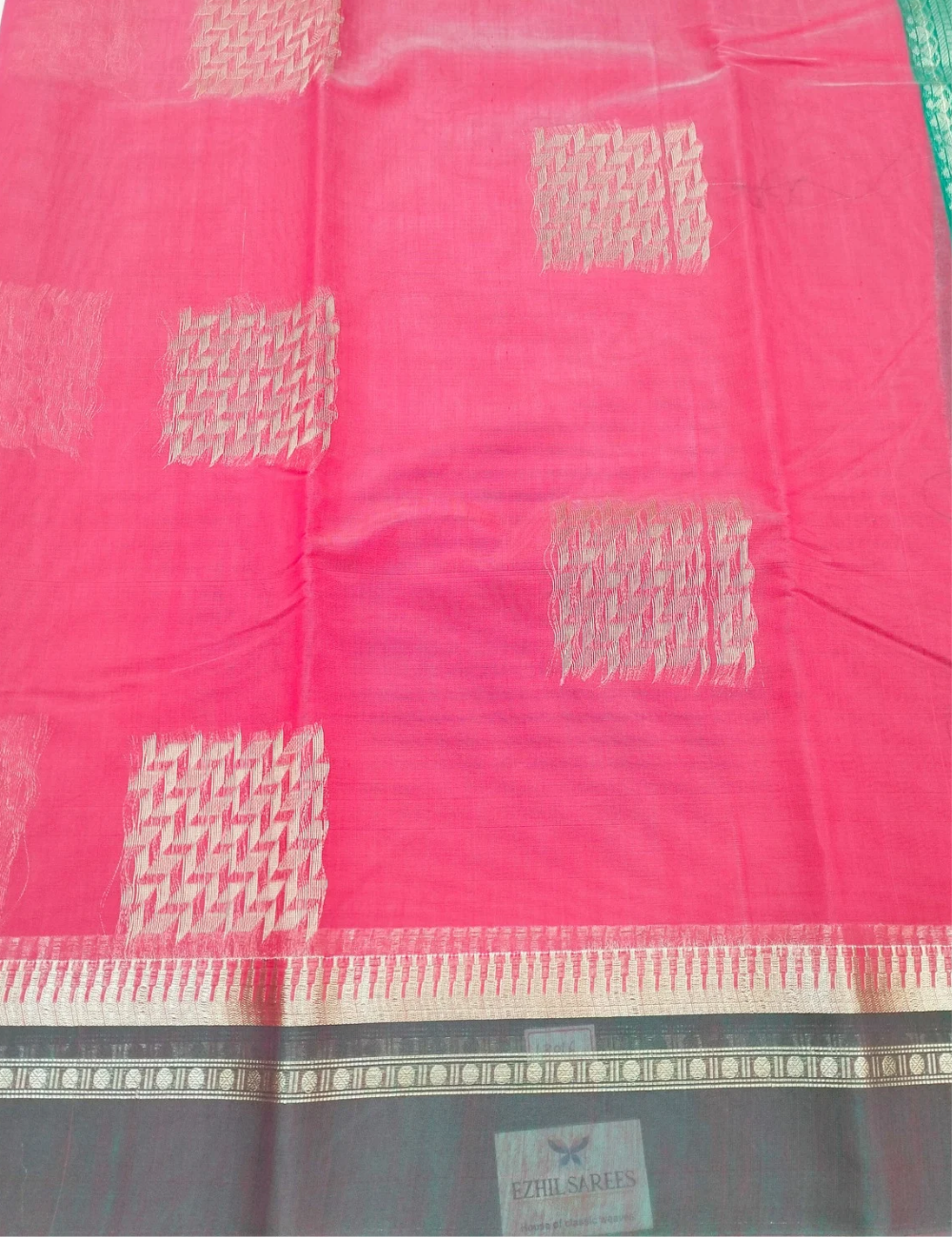 Square motifs with Rani pink bamboo cotton saree