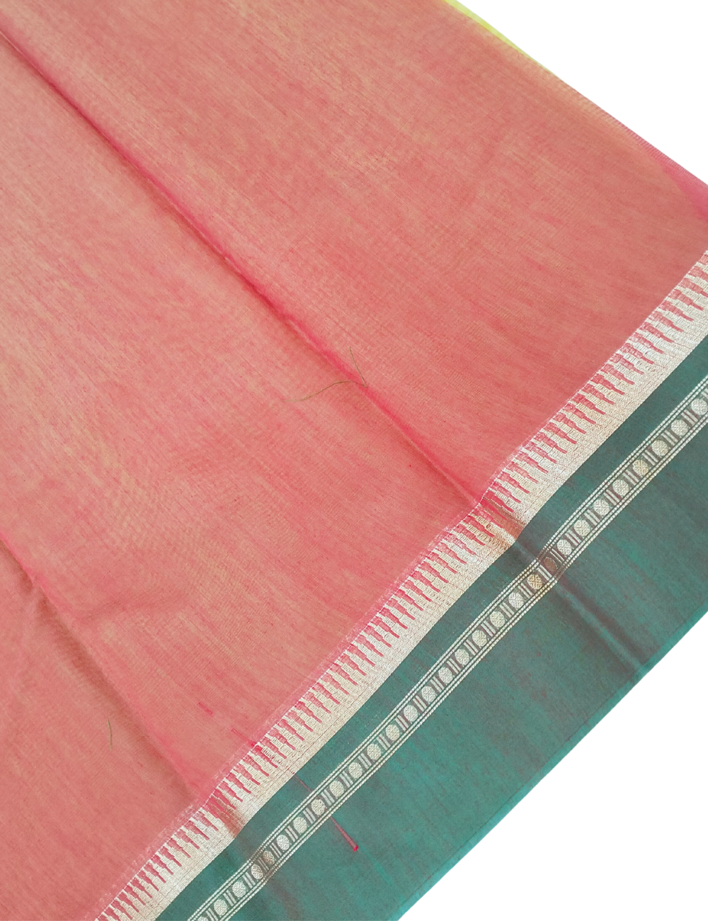 Square motifs with greenish yellow bamboo cotton saree