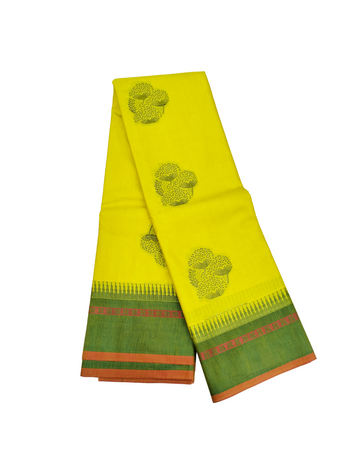 Floral motifs with yellow base Silk cotton saree