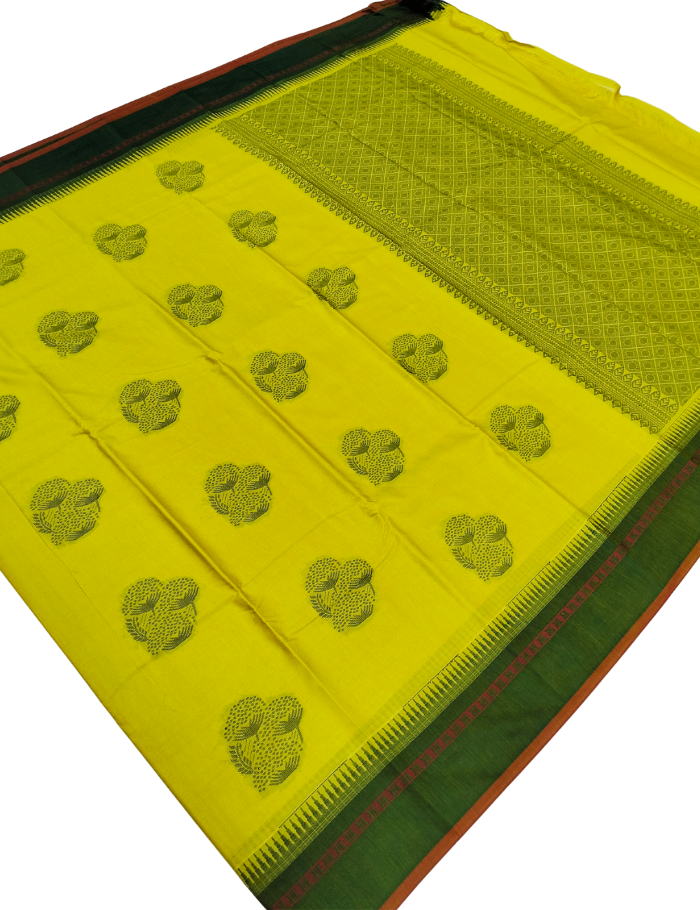 Floral motifs with yellow base Silk cotton saree