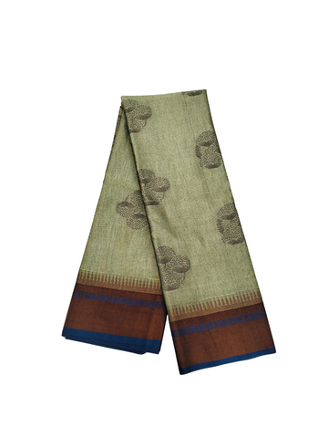 Floral motifs with vanilla green base Silk cotton saree