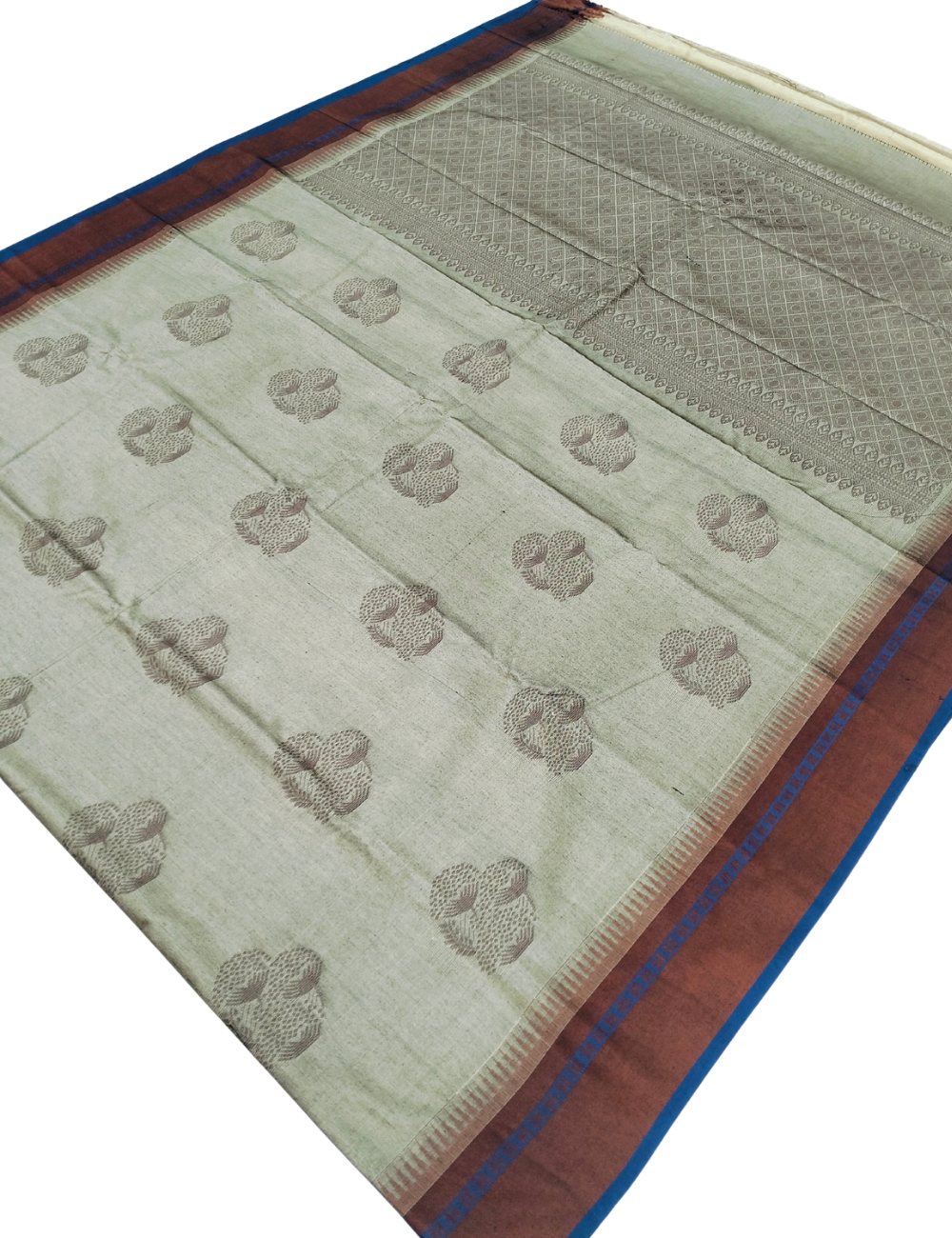 Floral motifs with vanilla green base Silk cotton saree