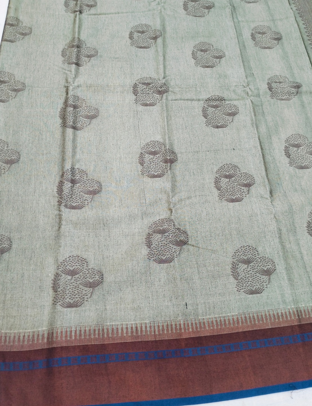 Floral motifs with vanilla green base Silk cotton saree