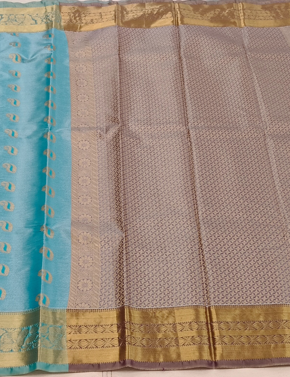 Mango Motifs Water Blue Dual Tone Tissue Saree