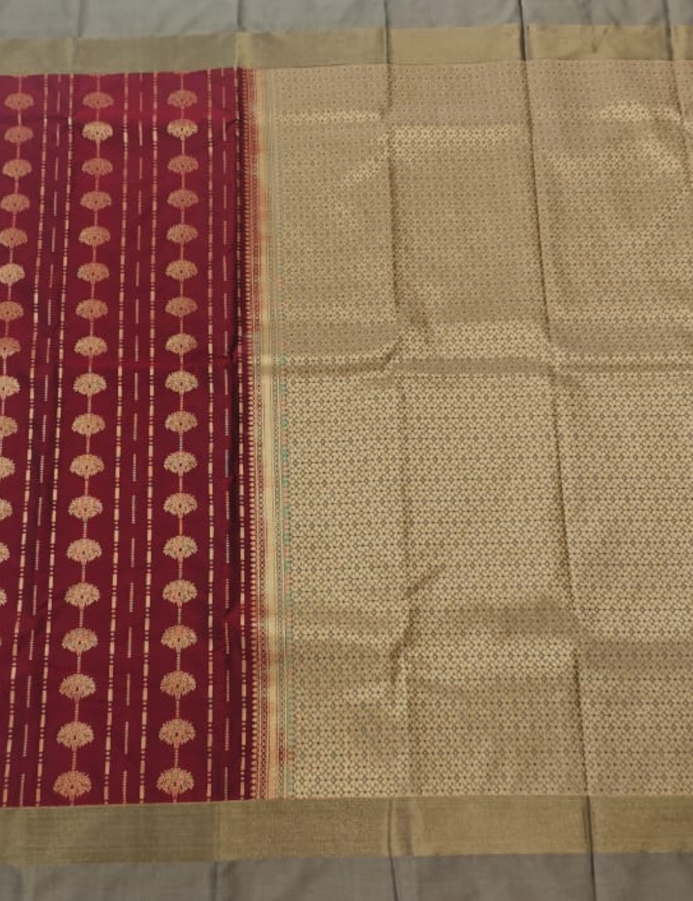 Strip with Flower Design Maroon Red  Soft Silk Saree