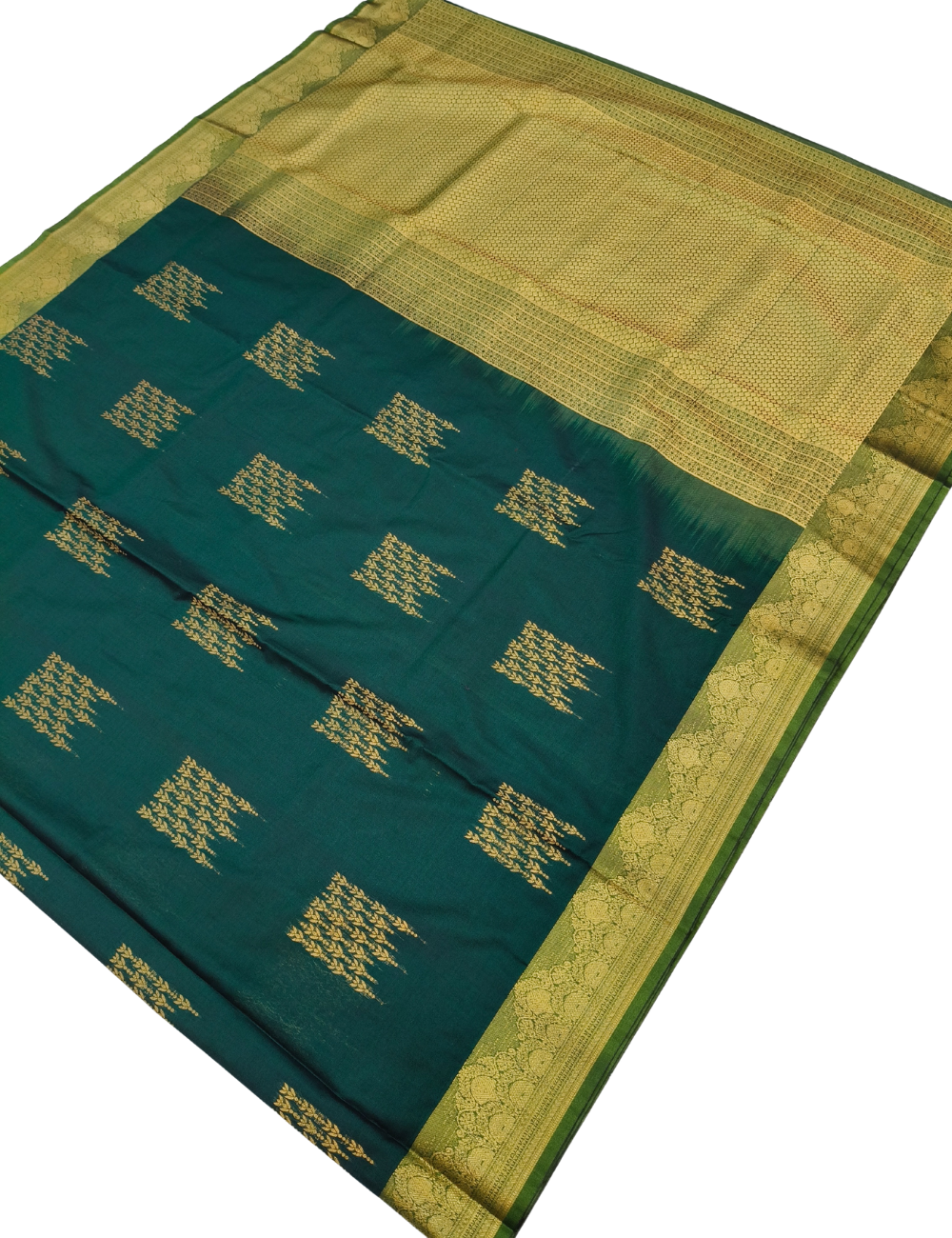 Jungle Green with Flower kodi square butta Handloom Silk cotton