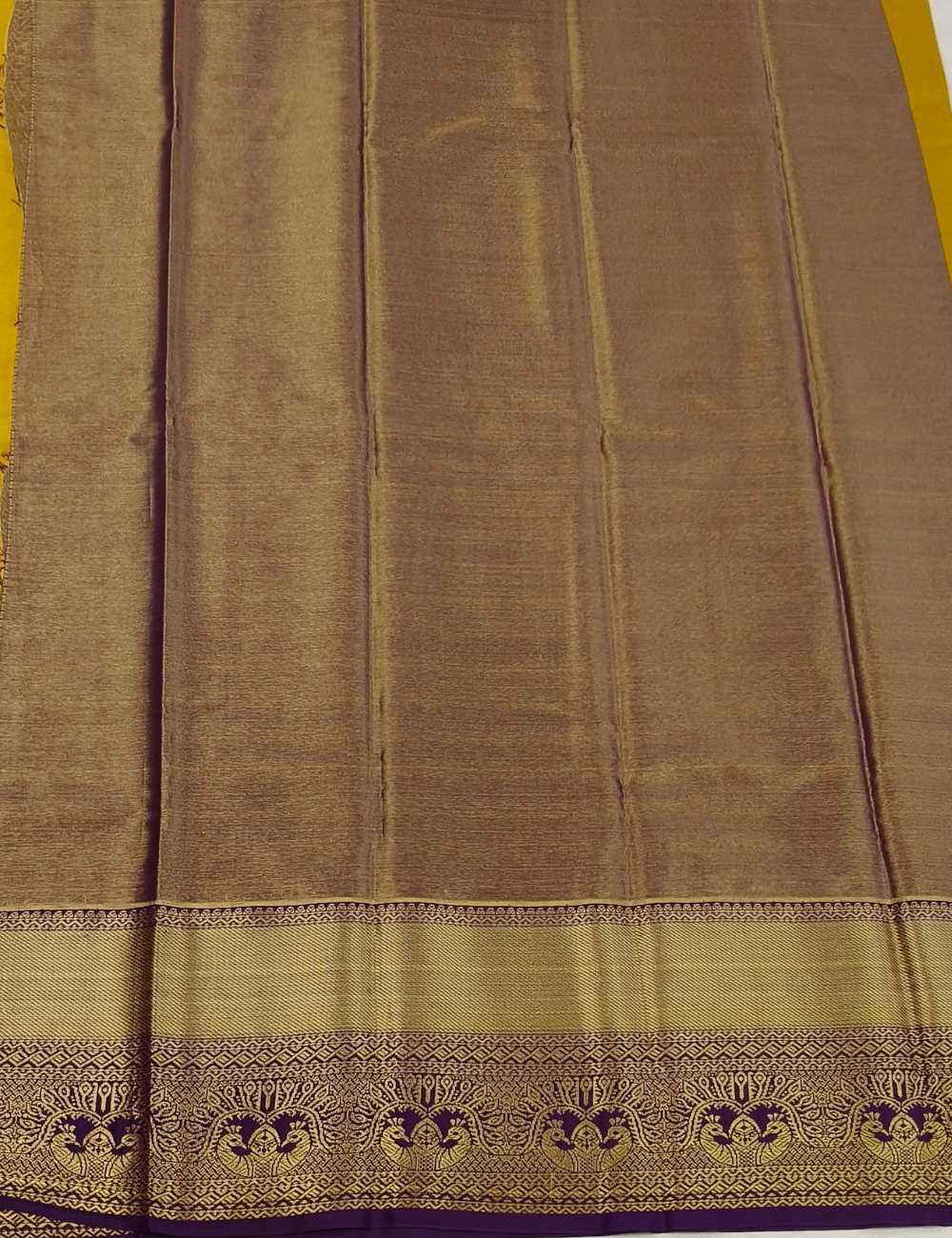 Wavy motifs Carrot Orange Tissue Semi Silk Saree