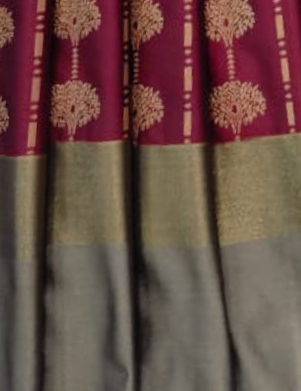 Strip with Flower Design Maroon Red  Soft Silk Saree