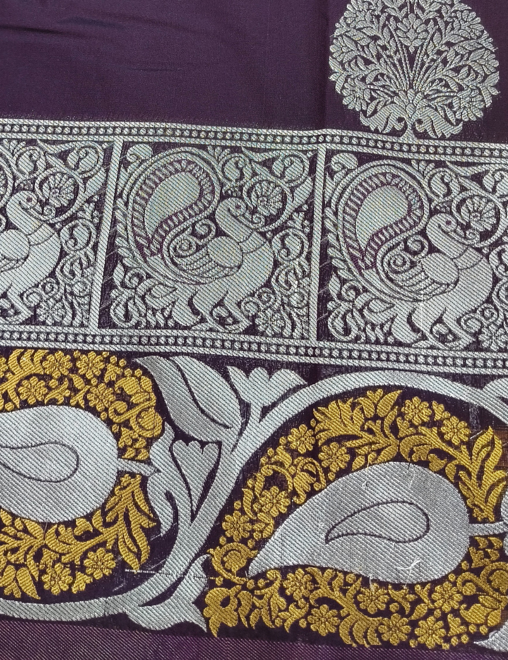 Floral Leaf Motifs With Thunder Purple Grand Wedding Soft Silk Saree