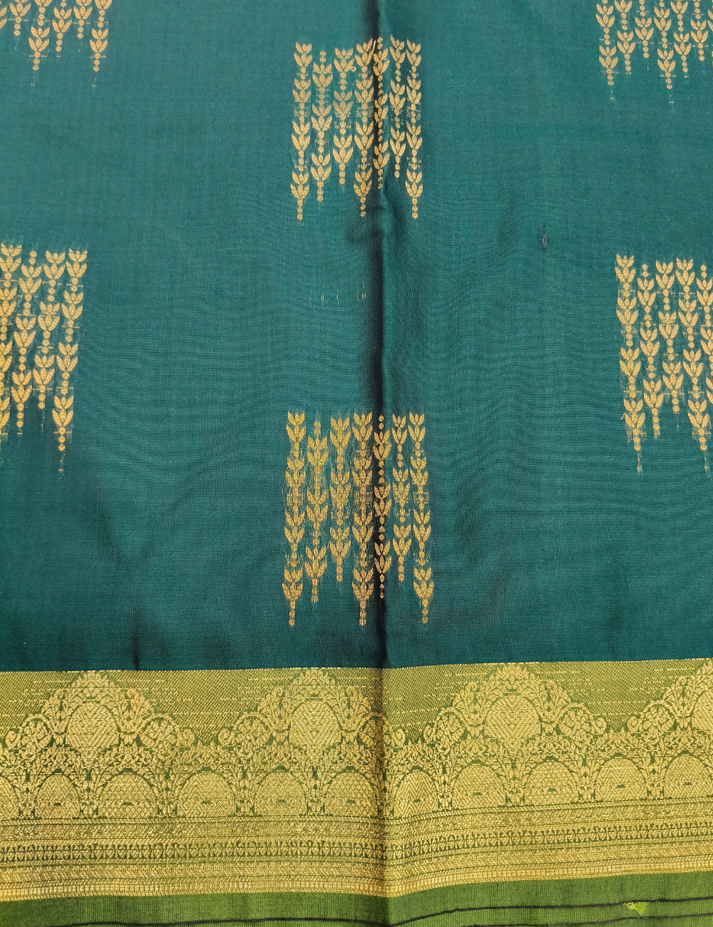 Jungle Green with Flower kodi square butta Handloom Silk cotton