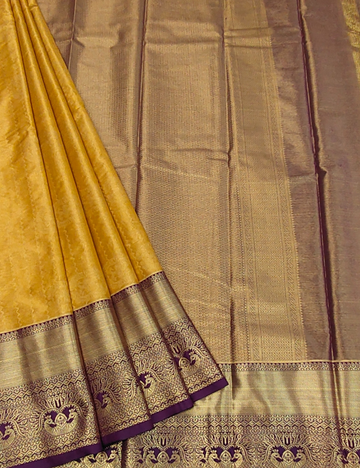 Wavy motifs Carrot Orange Tissue Semi Silk Saree