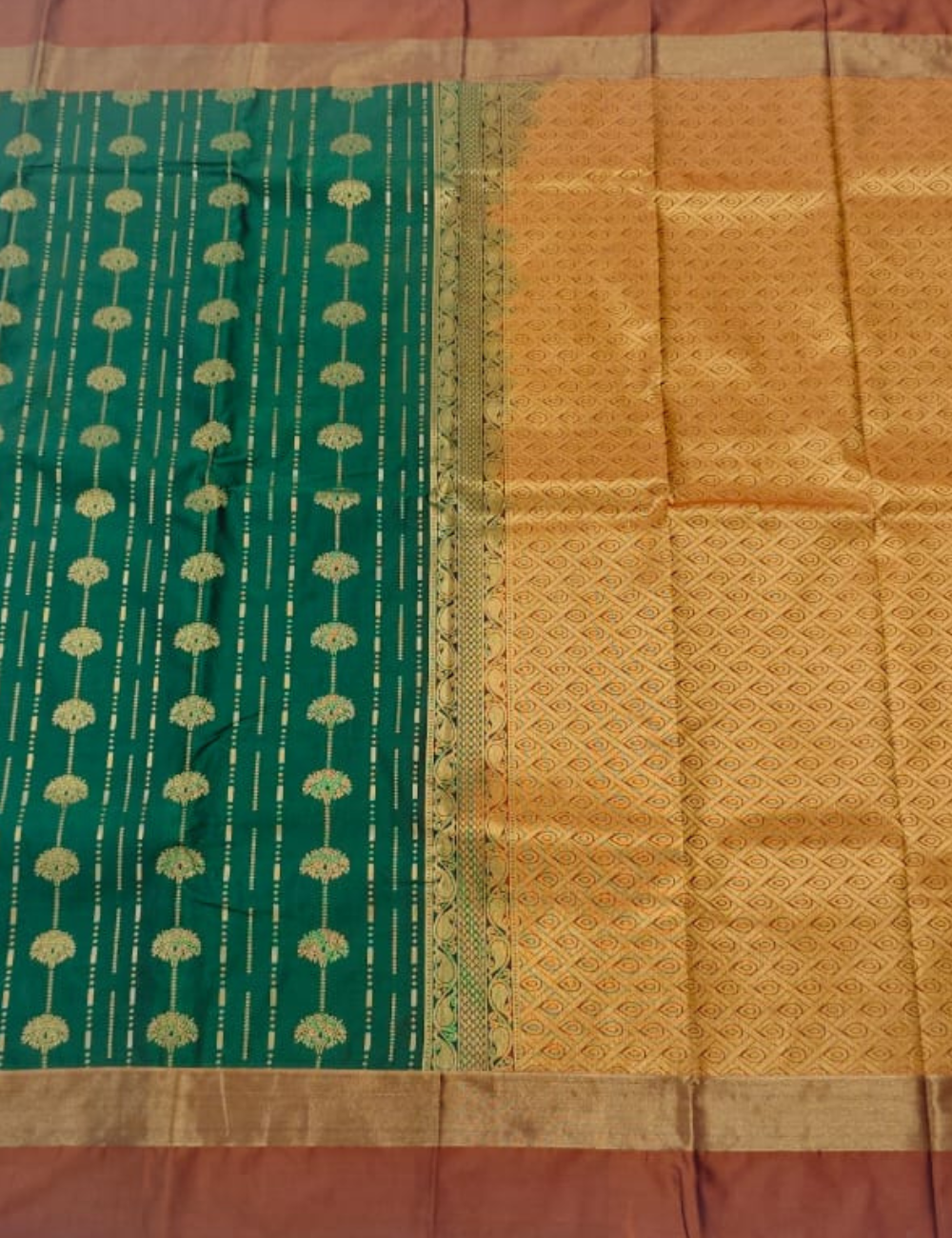 Strip with Flower Design Greenish Cyan  Soft Silk Saree