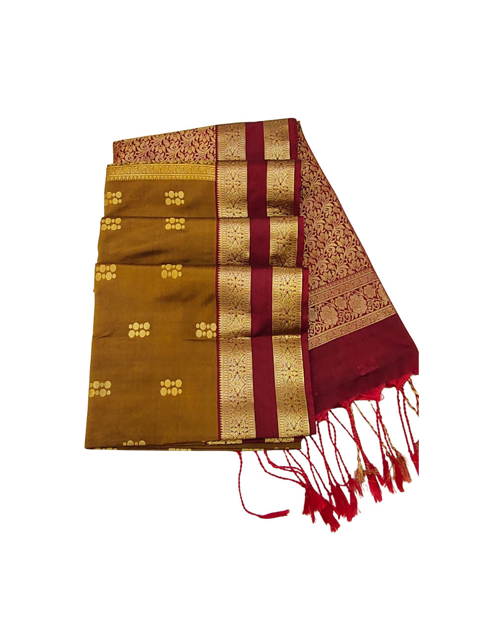 Coin chain motifs with Rettapet border warm brown colour soft silk