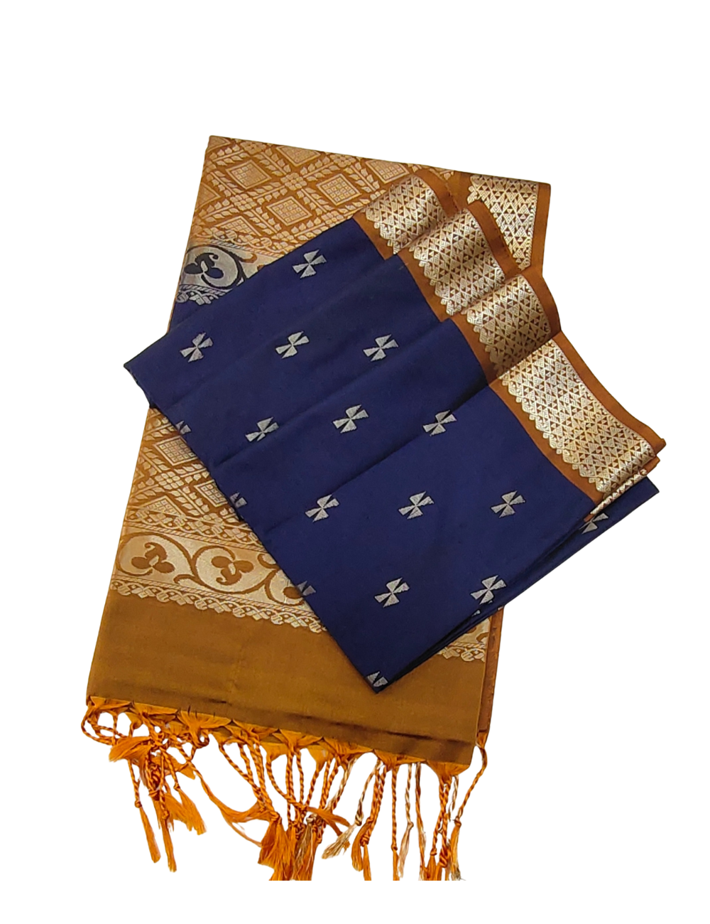 Geometric Flower motifs with Midnight blue soft silk