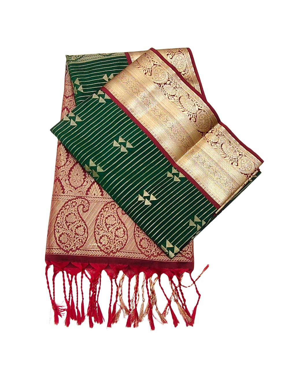 Geometric triangle motifs with stripes dark Green soft silk