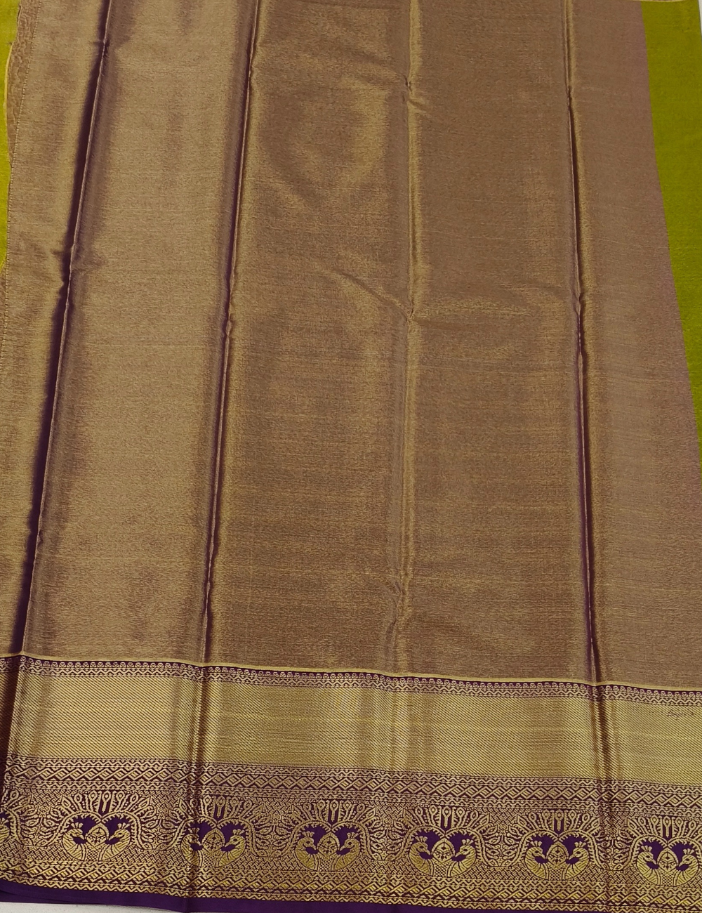 Wavy Motifs Muted Green Tissue Semi Silk Saree