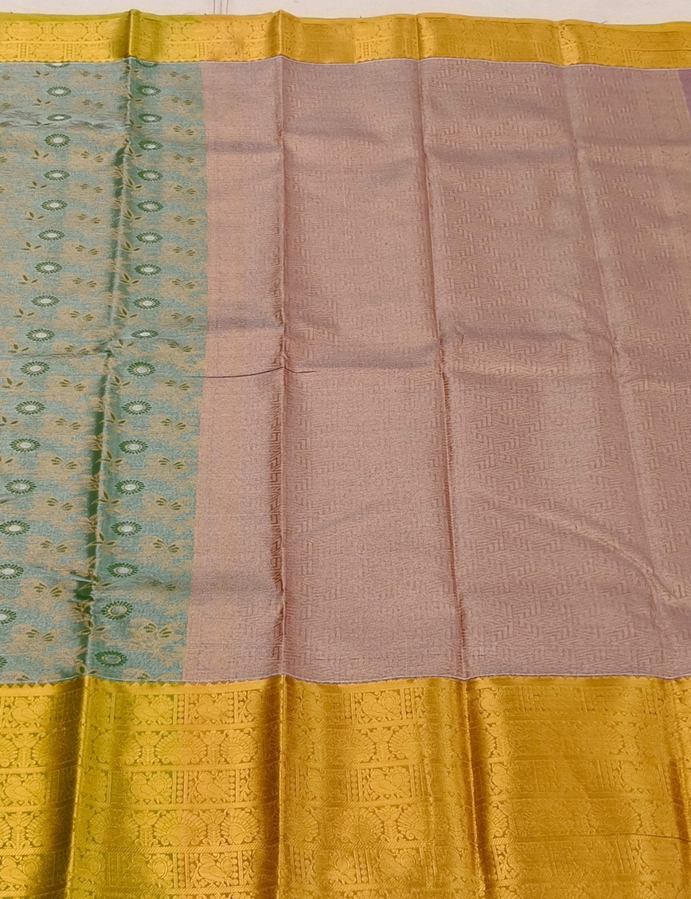 Grand Look Muted Green Tissue Semi Silk Saree