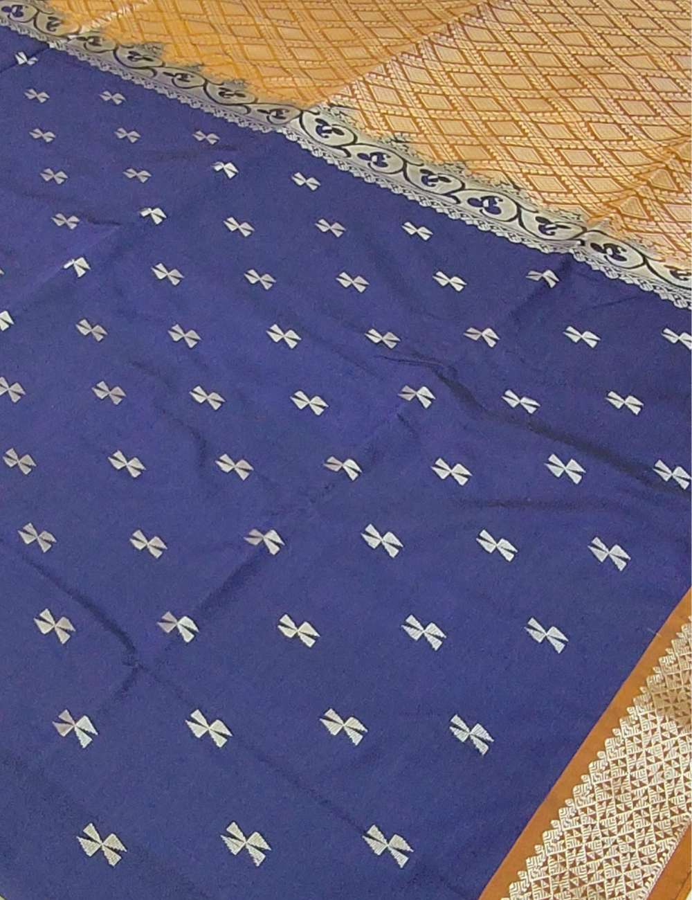 Geometric Flower motifs with Midnight blue soft silk