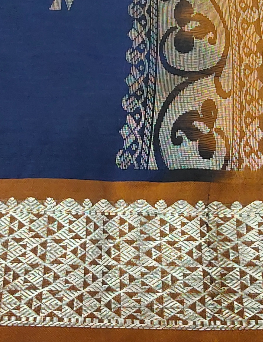 Geometric Flower motifs with Midnight blue soft silk