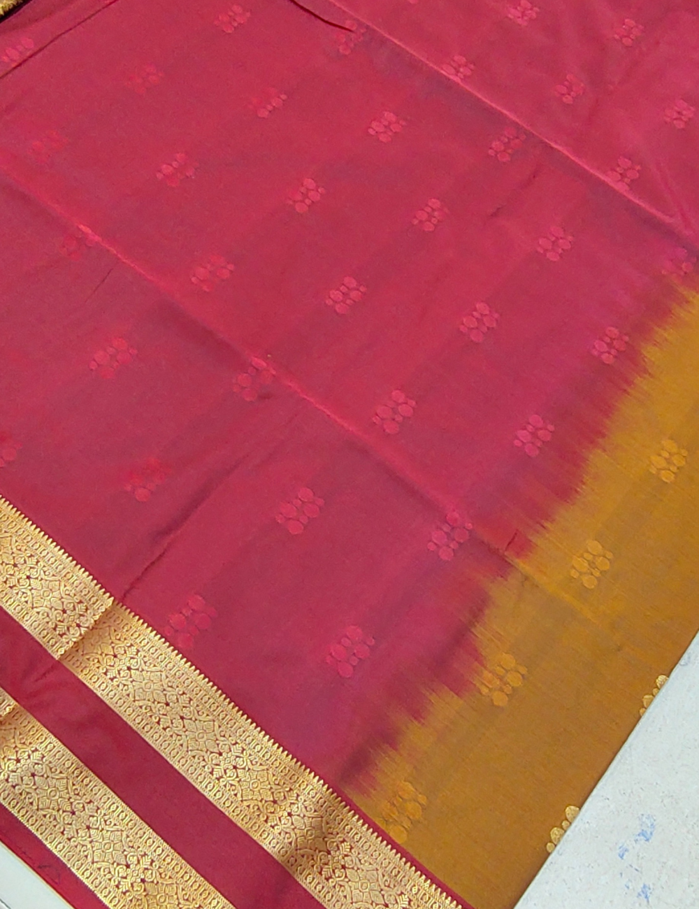 Coin chain motifs with Rettapet border warm brown colour soft silk