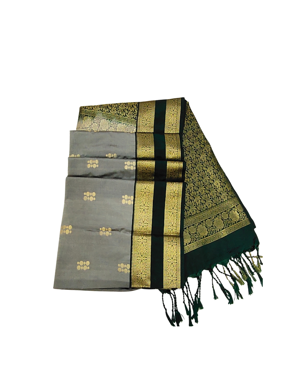 Coin chain motifs with Rettapet border cool grey colour soft silk