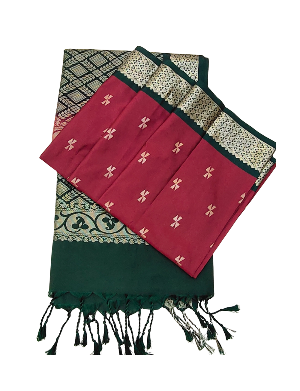 Geometric Flower motifs with Red wine colour soft silk