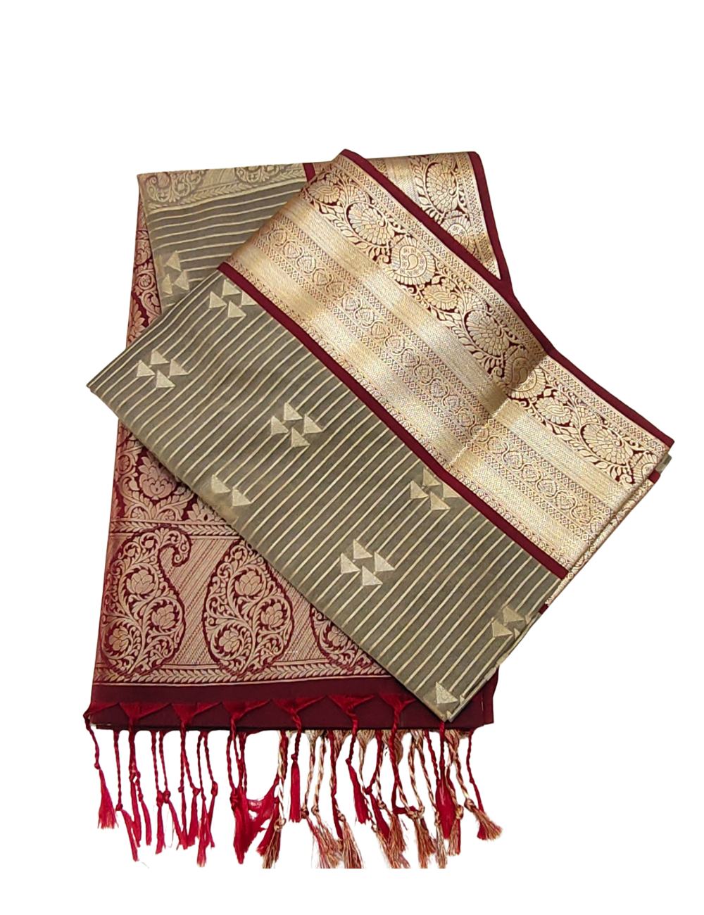 Geometric triangle motifs with stripes cool Grey soft silk